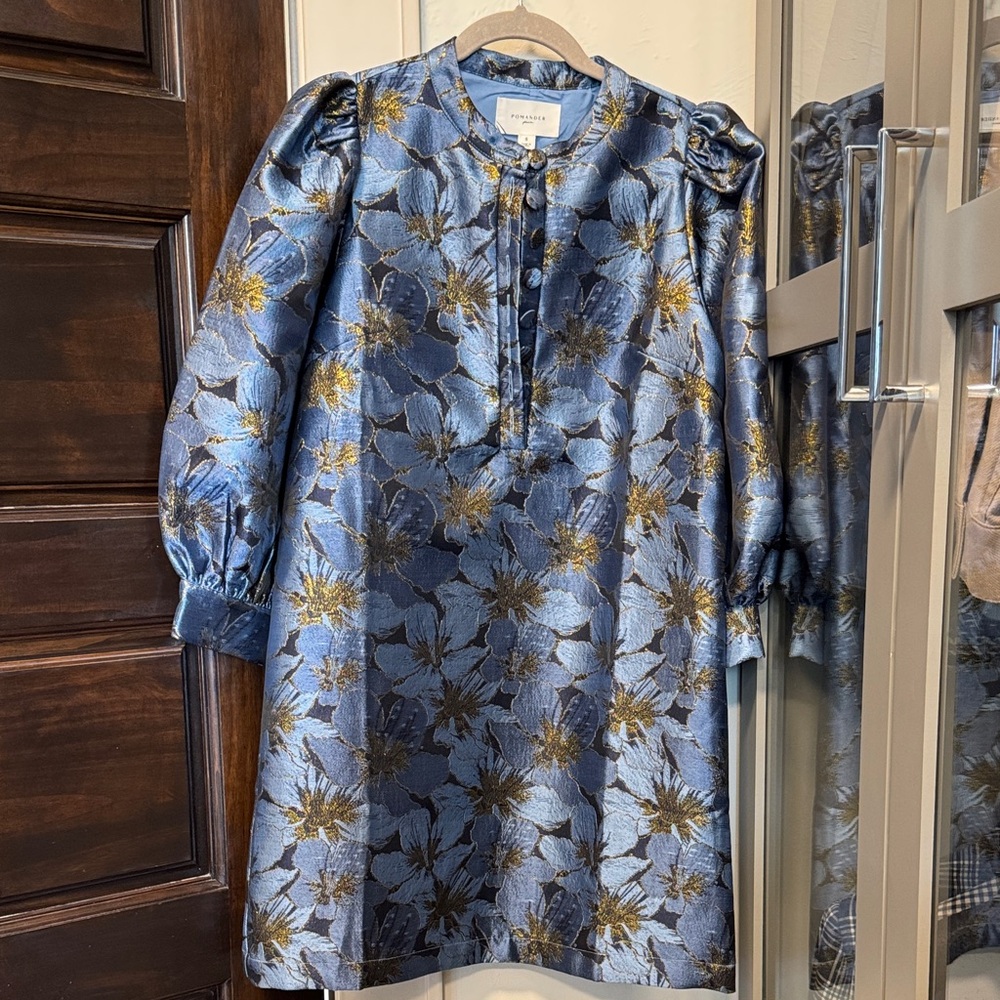 Pomander Place Blue and Gold Long Sleeve Dress